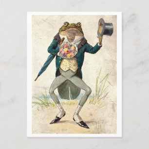 Carte Postale Grenouille avec chapeau supérieur et fleurs