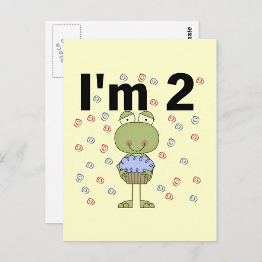 Carte Postale Grenouille avec Cupcake 2e chemises d'anniversaire (Devant / Derrière)