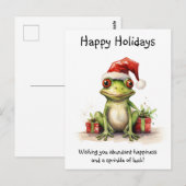 Carte Postale Grenouille avec Santa Hat cadeaux emballés Joyeuse (Devant / Derrière)