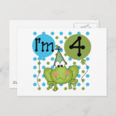 Carte Postale Grenouille bleue 4e anniversaire Tshirts et cadeau (Devant / Derrière)