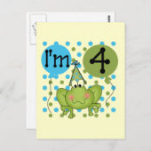 Carte Postale Grenouille bleue 4e anniversaire Tshirts et cadeau (Devant / Derrière)