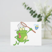 Carte Postale Grenouille chasse mouche avec filet (Debout devant)