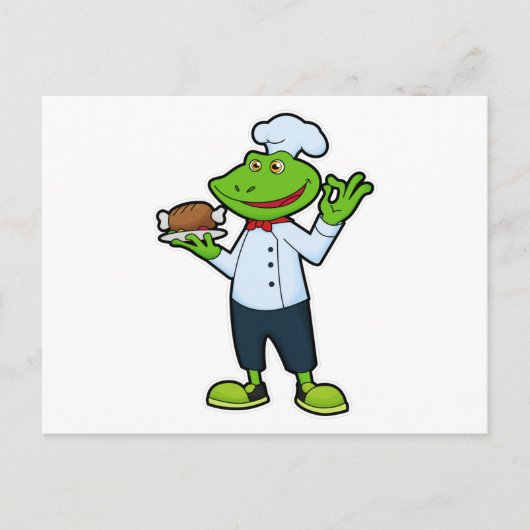 Carte Postale Grenouille comme cuisinier avec assiette de servic (Devant)