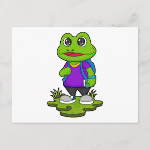 Carte Postale Grenouille comme randonneur avec sac à dos