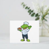 Carte Postale Grenouille cuisinier avec assiette de service et p (Debout devant)