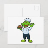 Carte Postale Grenouille cuisinier avec assiette de service et p (Devant / Derrière)