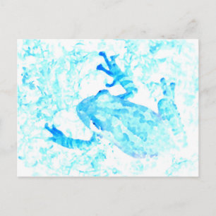 Carte Postale grenouille d'arbre invert bleu blanc mousse dessin