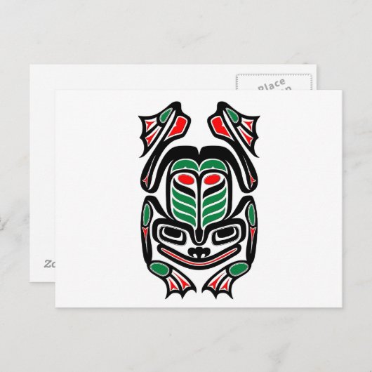 Carte Postale Grenouille d'art autochtone haïda - noir sur blanc (Devant / Derrière)