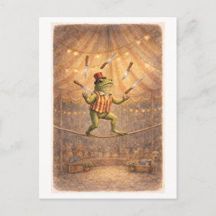 Carte Postale Grenouille de cirque de style vintage jonglant ave