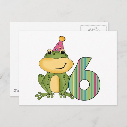 Carte Postale Grenouille de fête 6e anniversaire T-shirts et cad (Devant / Derrière)