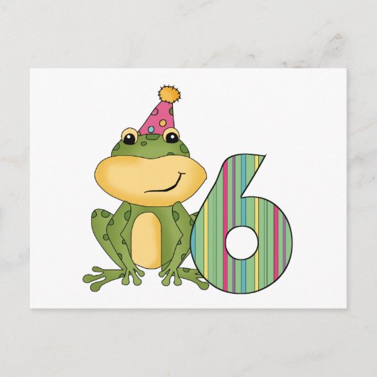 Carte Postale Grenouille de fête 6e anniversaire T-shirts et cad (Devant)