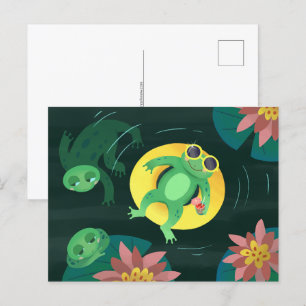 Carte Postale Grenouille de natation Lunettes de soleil jaunes