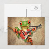 Carte Postale Grenouille des arbres Jouer Guitare du drapeau can (Devant / Derrière)