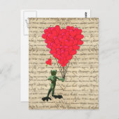 Carte Postale Grenouille drôle et ballons cardiaques (Devant / Derrière)