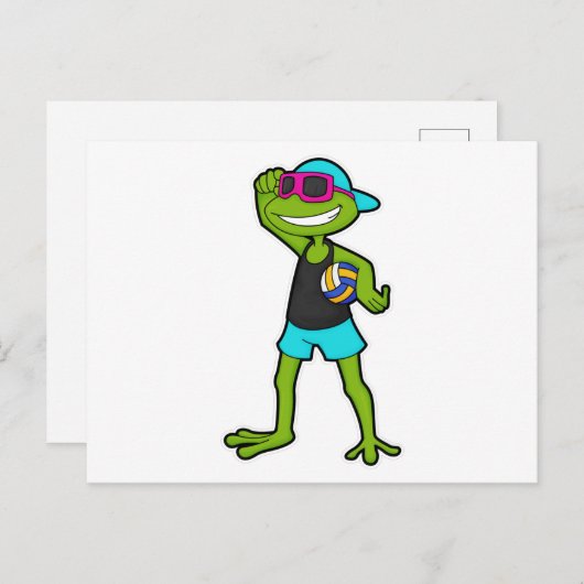 Carte Postale Grenouille en joueur de volley-ball avec ballon de (Devant / Derrière)