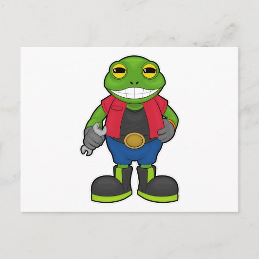 Carte Postale Grenouille en mécanique avec spanner (Devant)