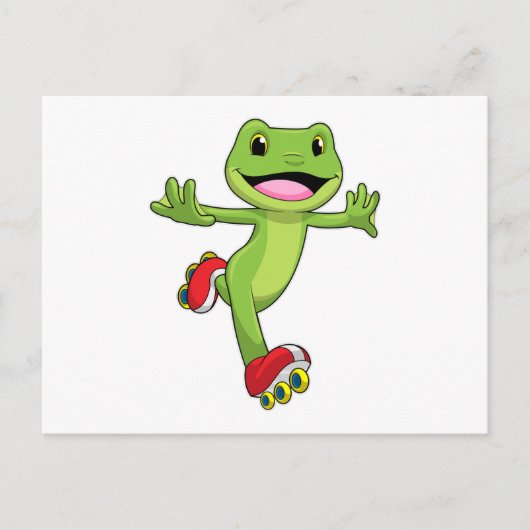 Carte Postale Grenouille en Patinage en ligne avec Roller skates (Devant)