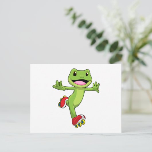 Carte Postale Grenouille en patineur en ligne avec des rollers (Debout devant)