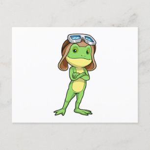 Carte Postale Grenouille en pilote avec chapeau et lunettes
