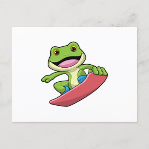 Carte Postale Grenouille en planchiste avec planche à neige
