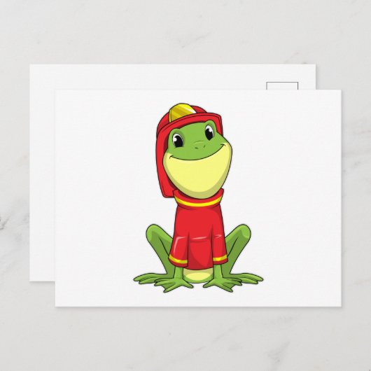 Carte Postale Grenouille en pompier avec casque (Devant / Derrière)