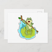 Carte Postale Grenouille en randonneur avec bâton (Devant / Derrière)