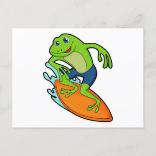 Carte Postale Grenouille en surfeur avec planche de surf