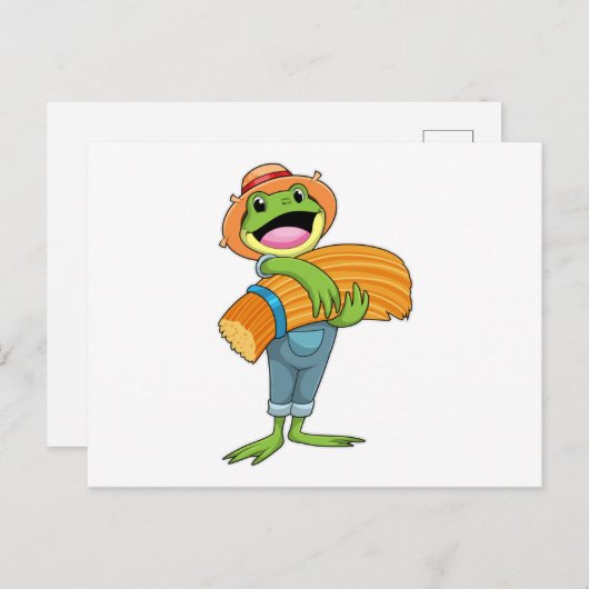 Carte Postale Grenouille en tant que fermier avec paille (Devant / Derrière)