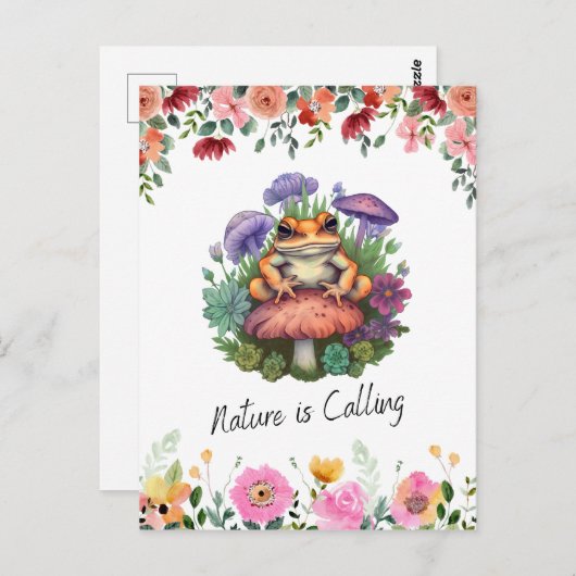 Carte Postale Grenouille et champignons (Devant / Derrière)
