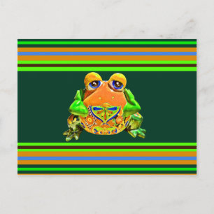 Carte Postale Grenouille funky Orange Green Gratuit Nouveautés