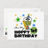 Carte Postale Grenouille Hoppy 1er Anniversaire T-shirts et cade (Devant / Derrière)