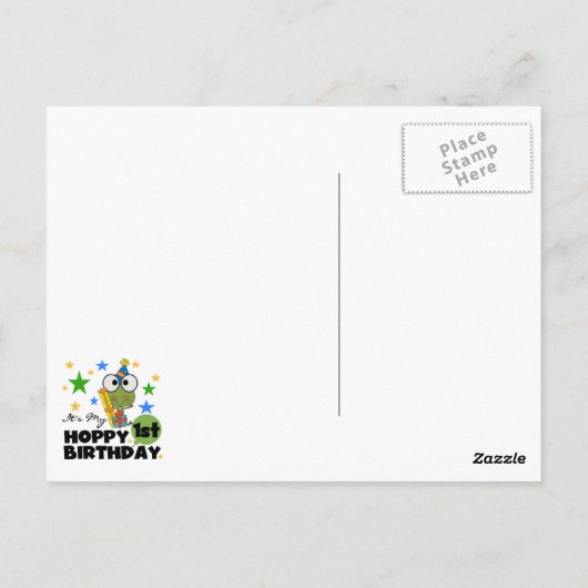 Carte Postale Grenouille Hoppy 1er Anniversaire T-shirts et cade (Dos)