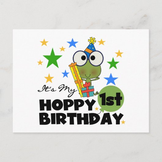 Carte Postale Grenouille Hoppy 1er Anniversaire T-shirts et cade (Devant)
