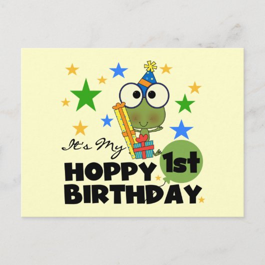 Carte Postale Grenouille Hoppy 1er Anniversaire T-shirts et cade (Devant)