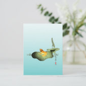 Carte Postale Grenouille jaune sur feuille de lotus (Debout devant)