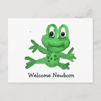 Carte Postale Grenouille mignonne "Bienvenue Nouveau-né"