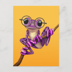 Carte Postale Grenouille mignonne pourpre avec lunettes d'oeil s