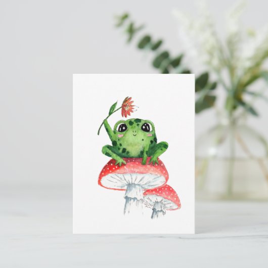 Carte Postale Grenouille mignonne sur champignon Peinture origin (Debout devant)