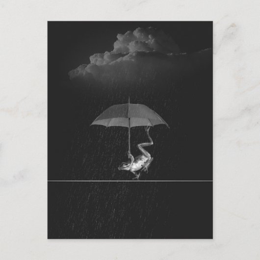 Carte Postale Grenouille noire et blanche avec parapluie en plui (Devant)