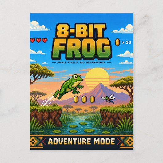 Carte Postale Grenouille, Pixel Art Rétro 8 Bits (Devant)