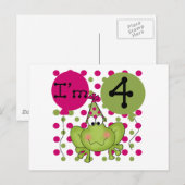 Carte Postale Grenouille rose 4e anniversaire Tshirts et cadeaux (Devant / Derrière)