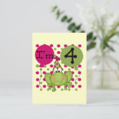 Carte Postale Grenouille rose 4e anniversaire Tshirts et cadeaux (Debout devant)