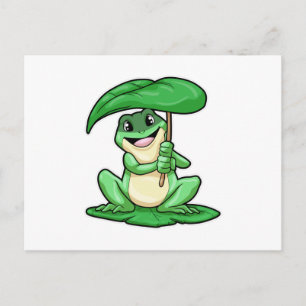 Carte Postale Grenouille sur feuille avec parapluie