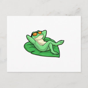 Carte Postale Grenouille sur une feuille avec des lunettes de so