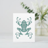 Carte Postale Grenouille Turquoise sur blanc (Debout devant)