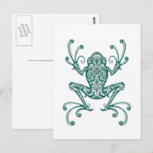 Carte Postale Grenouille Turquoise sur blanc (Devant / Derrière)