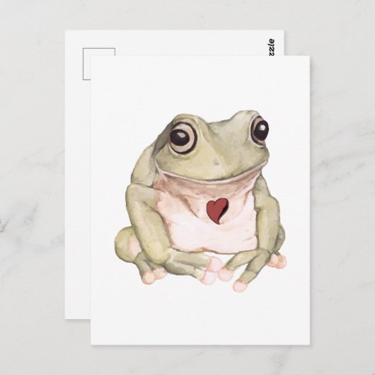 Carte Postale Grenouille verte dessinée à la main (Devant / Derrière)