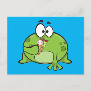 Carte Postale Grenouille verte mangeant du cône de glace 