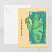 Carte Postale Grenouille verte mignonne sur un tapis de nénuphar (Devant / Derrière)