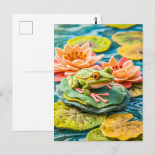 Carte Postale Grenouille verte sur nénuphars dans un étang